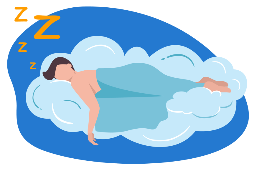 Desenho de um homem dormindo nas nuvens